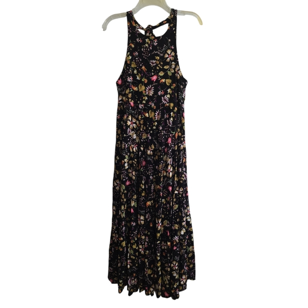 Natural Life HALLE Black Colorful Floral Tiered Skirt Halter Neck Maxi Dress XS - Picture 3 of 9